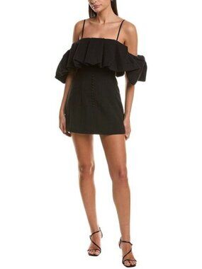 Simkhai Womens  Puff Detail Linen-Blend Mini Dress, Black